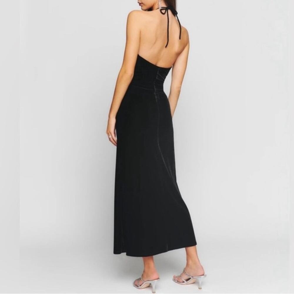 Reformation Black Velvet Halter Dress-  Sz L - Picture 3 of 16